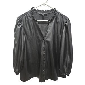 Marc New York Faux Leather Puff Sleeve Puffed Shirt Top Size XL Peplum Goth